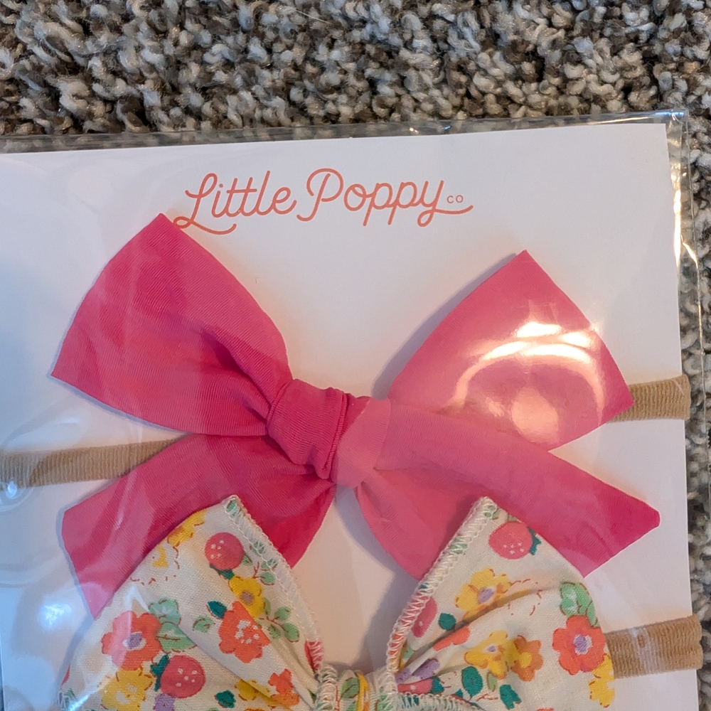 Little Poppy 3-Pack Girls Bow Headband Set - Pink, Floral, Green - Picture 2 of 4